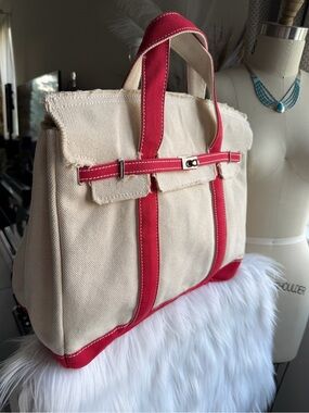SUNWIN Large Madaket Classic  Cream Nantucket Red Canvas Tote Bag